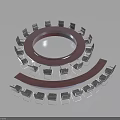 Modern Wooden Conference Table with Circular and Curved Design Surrounded by Black Office Chairs