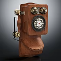 Vintage Wooden Wall Mounted Telephone With Rotary Dial And Brass Bells Digital Device