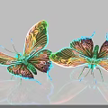 Colorful Butterflies With Vibrant Iridescent Wings And Detailed Patterns On Shiny Reflective Surface