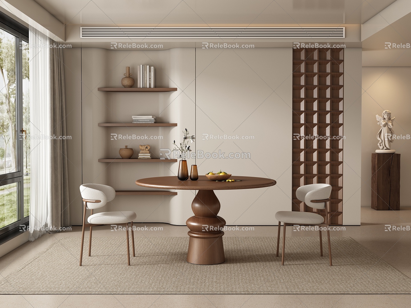 Middle Ancient Quiet Wind Restaurant Dining Tables and Chairs 3d model