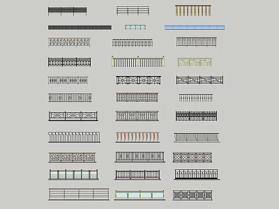 Various Fence Design Styles With Ornate Patterns And Metal Railings 3d model