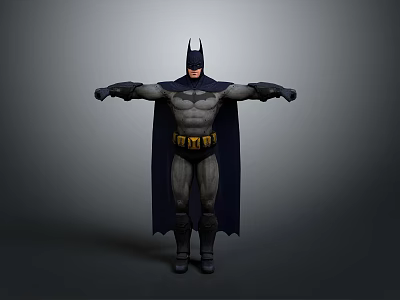 Detailed Batman 3D Character Model In Classic Costume With Cape Mask And Yellow Belt 3d model