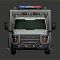 Emergency Ambulance Vehicle With Red Blue Lights And Medical Symbols On Light Gray Body