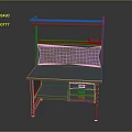 Gray Office Desk With Perforated Back Panel Shelf And Drawers Storage Compartment