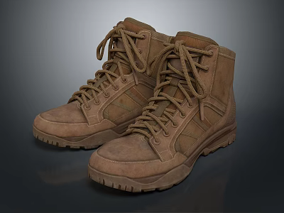 Brown Lace Up Leather Work Boots With Durable Sole And Outdoor Design 3d model