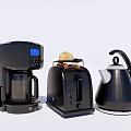 Black Kitchen Appliances Including Coffee Maker Toaster And Kettle With Digital Display And Toast