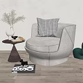 Modern Light Gray Single Sofa With Checkered Pillow Small Side Table Vase Dried Flowers 3d model