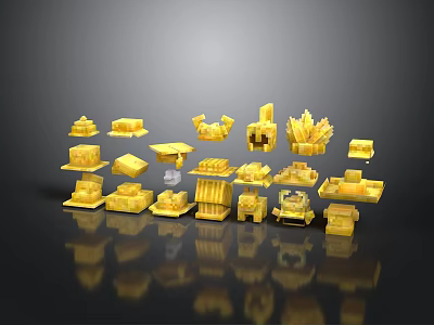 Yellow Building Block Components With Various Shapes Sizes And Designs 3d model