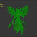 Fantasy Demoness With Red Horns Black Wings Red Skirt Tail And Flaming Torch
