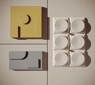 Modern Abstract Wall Decor With Geometric Shapes In Yellow Gray And White 3d model