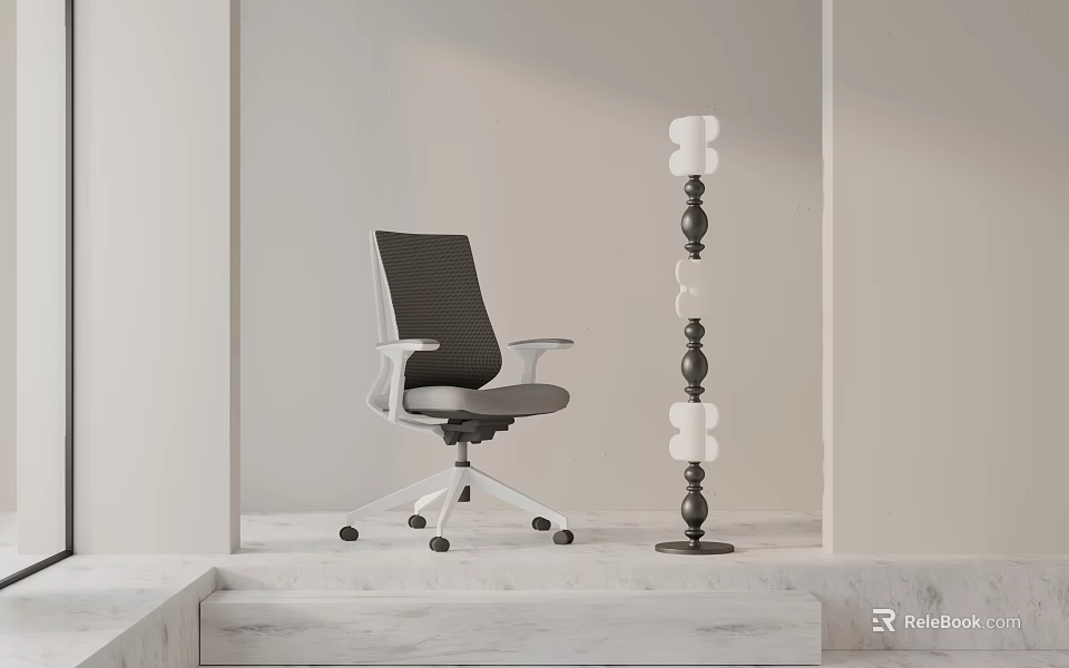 Modern Office Chair With Black Mesh Back White Armrests In Minimalist Room Setting 3d model 