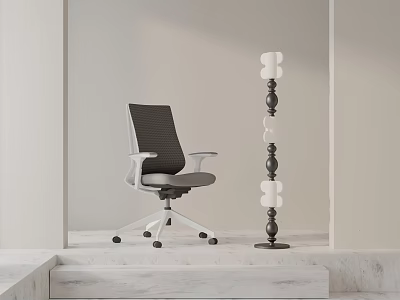 Modern Office Chair With Black Mesh Back White Armrests In Minimalist Room Setting 3d model