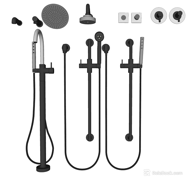 Modern Black Shower System With Handheld Head And Adjustable Components 3d model