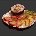 Coconut Dessert with Kiwi Slices Fresh Fruits Nuts on Shell Plate and Mint Garnish