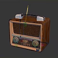 Vintage Electronic Radio with Wooden Case Tuning Knobs and Retro Antenna Design