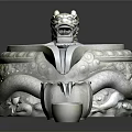 Stone Garden Ornament Featuring Intricate Dragon Carving And Small Decorative Basins