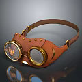 Steampunk Style Jewelry Goggle with Brown Leather Strap and Gold Accents