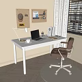 Minimalist White Home Office Desk With Laptop Lamp Coffee Mug Stationery Pin Boards And Pink Chair