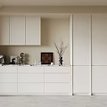 Modern Kitchen Interior With White Cabinets Countertop Coffee Machine And Decorative Vase