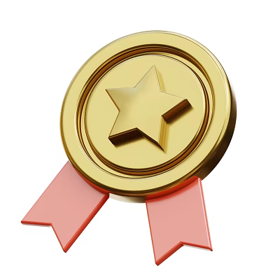 Golden Medal Decorative Ornament Set with Five Pointed Star and Red Ribbons for Home Decoration 3d model