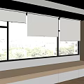 White Roller Blinds On Large Window With City View And Wooden Windowsill