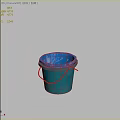 Shiny Blue Plastic Bucket With Metal Handle On Gray Background Surface