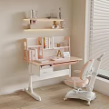 Pink Study Desk With Bookshelf Books Decorations Cozy Chair And Window