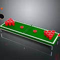 Beer Pong Table Setup With Green Surface Red Cups Paddles And Ball
