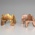 Golden And Wooden Single Chairs With Unique Sculpted Design In Minimalist Setting