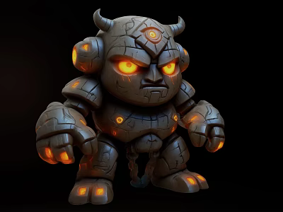 Mythical Stone Figurine Decorative Ornament Set With Glowing Eyes And Horned Design 3d model