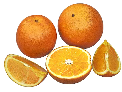 Fresh Ripe Oranges With Whole And Sliced Pieces Showing Juicy Flesh 3d model