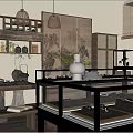 Elegant Jewelry Store Interior With Glass Display Cases Hanging Lights And Wooden Shelves