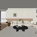 Modern Living Room Interior Design With White Sofas Wooden Elements And Decorative Painting
