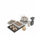 Modern Minimalist Decorative Ornament Set With Marble Geometric Pieces Glass Vase And Tray