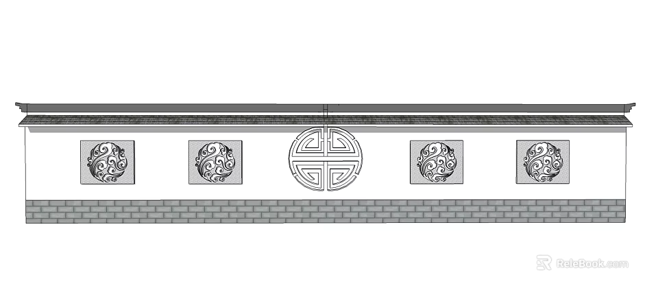 Traditional Landscape Feature Wall with Central Circular Lattice and Side Square Ornamental Panels Brickwork Design 3d model 