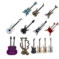 Uniquely Designed Electric Guitars with Various Colors and Stylish Shapes for Music Enthusiasts
