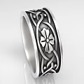 Elegant Silver Ring With Intricate Engraved Floral Patterns And Sleek Band Design 3d model
