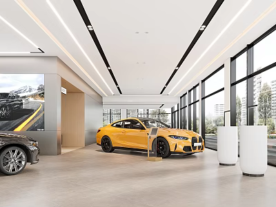 Modern Car Dealership Showroom With Displayed Cars And Large Windows 3d model