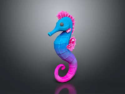 Plush Seahorse Stuffed Toy With Blue Pink Gradient Mane And Curled Tail 3d model