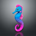 Plush Seahorse Stuffed Toy With Blue Pink Gradient Mane And Curled Tail