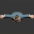 Cartoon Sumo Character In Blue Kimono With Red Obi And Yellow Head Ornament Arms Outstretched