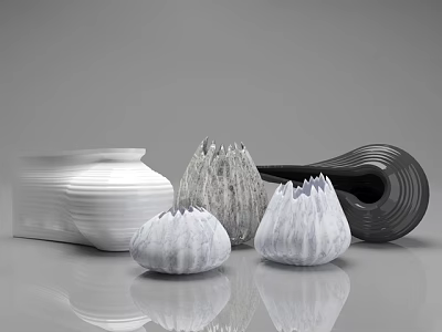 Modern Decorative Ornament Set With White Grey Black Textured Ceramic Sculptures 3d model