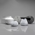 Modern Decorative Ornament Set With White Grey Black Textured Ceramic Sculptures