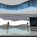 Modern Interior Space With Wave Like Dripping Design People Taking Photos And Perforated Wall
