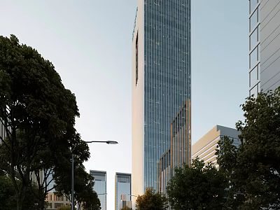 Modern High Rise Office Building With Glass Facade And Urban Green Surroundings 3d model