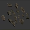 Natural Brown Stones Scattered On Dark Background With Rough Textured Surfaces