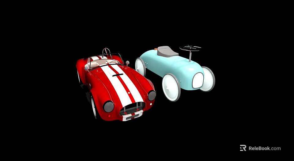 Vintage Toy Cars Featuring Red White Stripes And Light Blue Body Design 3d model 