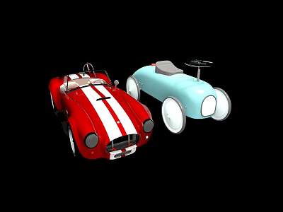 Vintage Toy Cars Featuring Red White Stripes And Light Blue Body Design 3d model