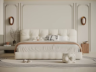 Elegant Bedroom Interior With Upholstered Headboard Bed Pillows Nightstands And Wall Lamps 3d model