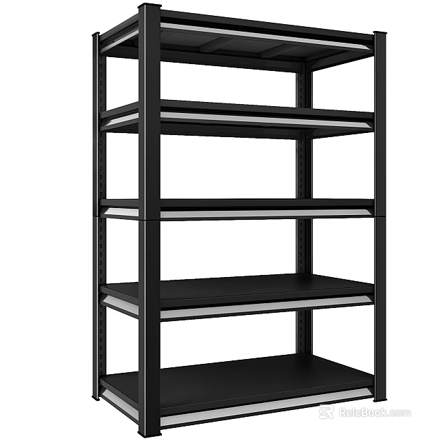 Black Metal Shelving Unit With Multiple Storage Tiers And Sturdy Frame 3d model 